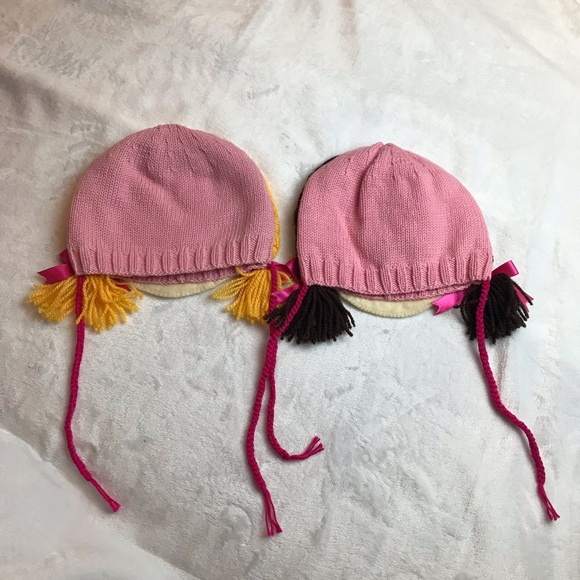 Children's Beanie Skull Cap Crochet Knitted Pink Blonde Brunette Hat Size 2T - Picture 5 of 9